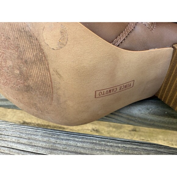 Vince Camuto Edia Tan Leather Studded Peep Toe Ankle Booties, 8W - Picture 9 of 16